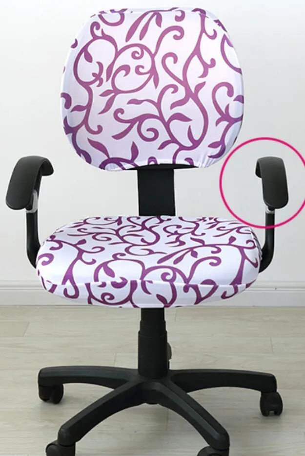 Stretchable polyester spandex office chair cover in Navy blue on a desk chair with armrest cover