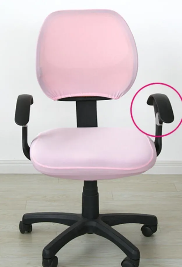 Stretchable polyester spandex office chair cover in Navy blue on a desk chair with armrest cover