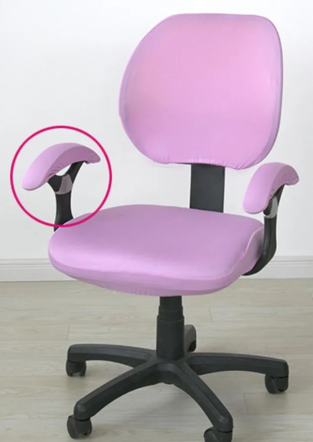 Stretchable polyester spandex office chair cover in Navy blue on a desk chair with armrest cover