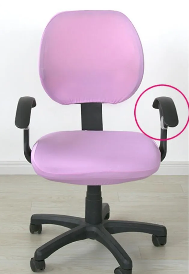 Stretchable polyester spandex office chair cover in Navy blue on a desk chair with armrest cover