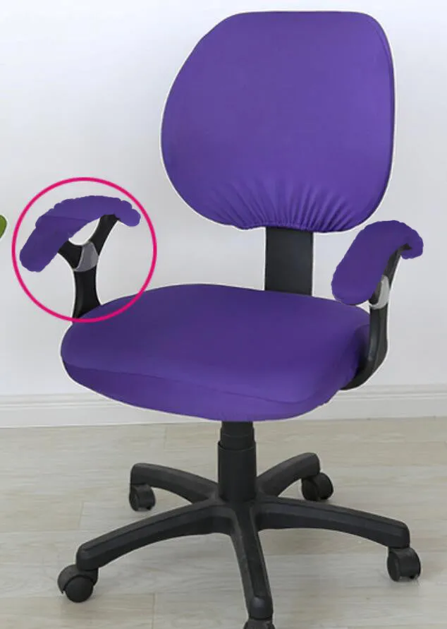 Stretchable polyester spandex office chair cover in Navy blue on a desk chair with armrest cover
