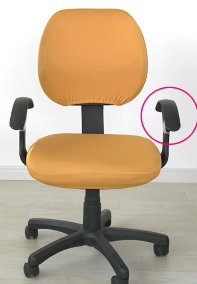 Stretchable polyester spandex office chair cover in Navy blue on a desk chair with armrest cover