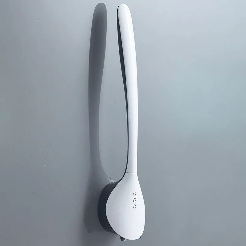 Silicone bathroom cleaning kit brush with soft rubber head and ergonomic handle in black