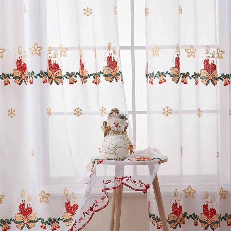 American Christmas curtains with embroidered snowflake design on semi-transparent polyester fabric