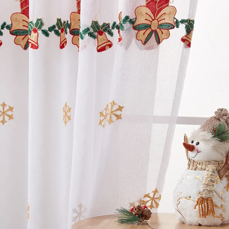 American Christmas curtains with embroidered snowflake design on semi-transparent polyester fabric