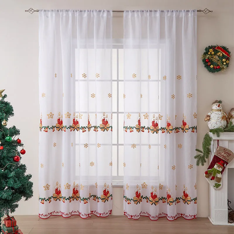 American Christmas curtains with embroidered snowflake design on semi-transparent polyester fabric