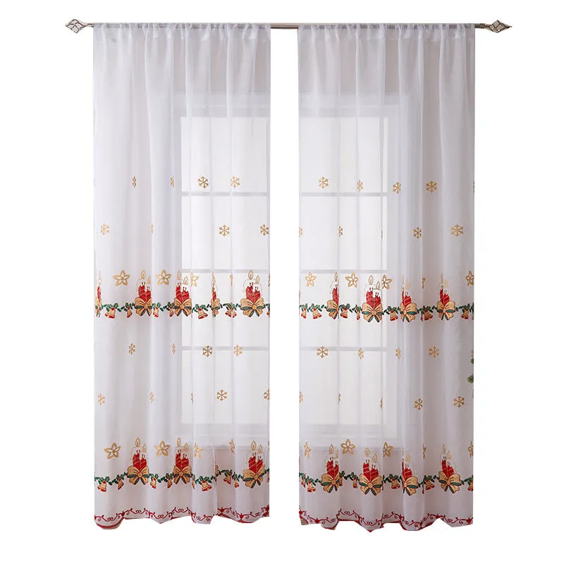 American Christmas curtains with embroidered snowflake design on semi-transparent polyester fabric