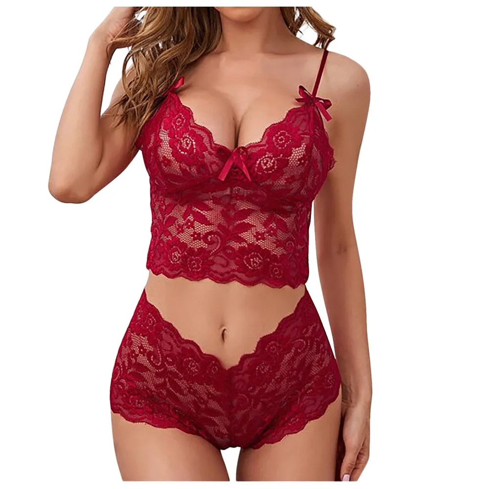 Women's see-through lace sling wrap bra and matching g-string panty set in black colour