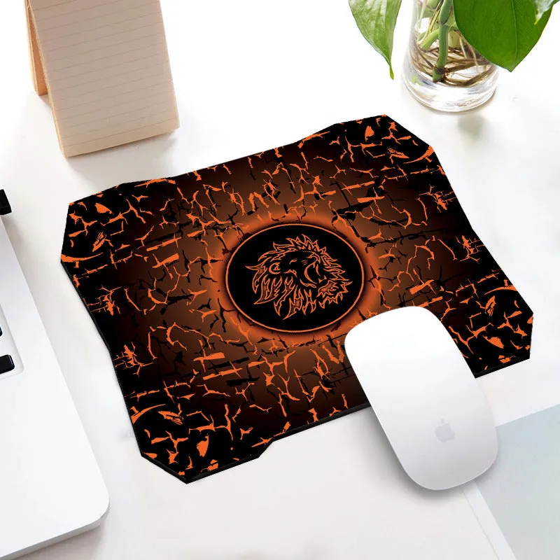 Office gaming mouse pad with rubber cloth construction and roar pattern in orange colour