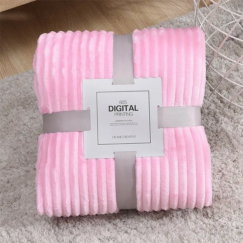 Striped coral fleece blanket in grass green colour, 100% polyester fibre, size 150x200cm, American style