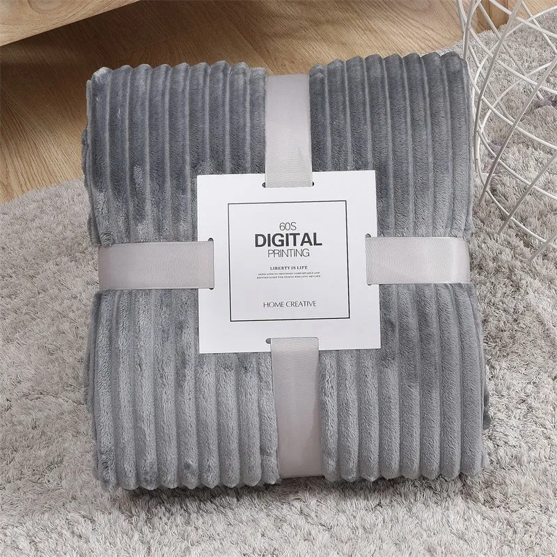 Striped coral fleece blanket in grass green colour, 100% polyester fibre, size 150x200cm, American style