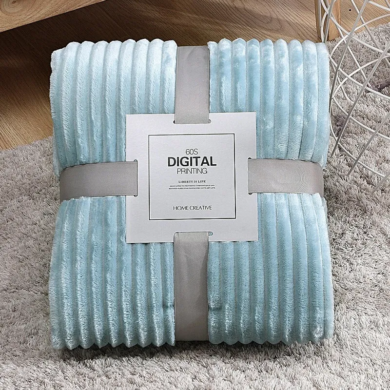Striped coral fleece blanket in grass green colour, 100% polyester fibre, size 150x200cm, American style