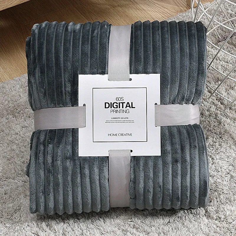 Striped coral fleece blanket in grass green colour, 100% polyester fibre, size 150x200cm, American style