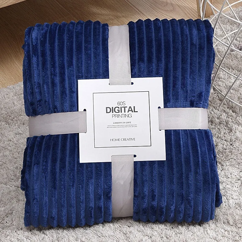 Striped coral fleece blanket in grass green colour, 100% polyester fibre, size 150x200cm, American style