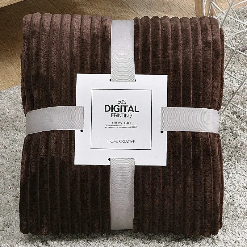 Striped coral fleece blanket in grass green colour, 100% polyester fibre, size 150x200cm, American style