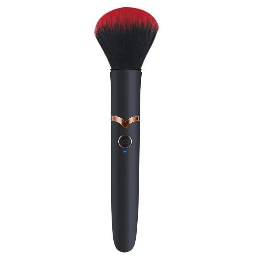 Women's beauty vibrator cosmetics brush massage toy in black with USB recharge port and one-button control