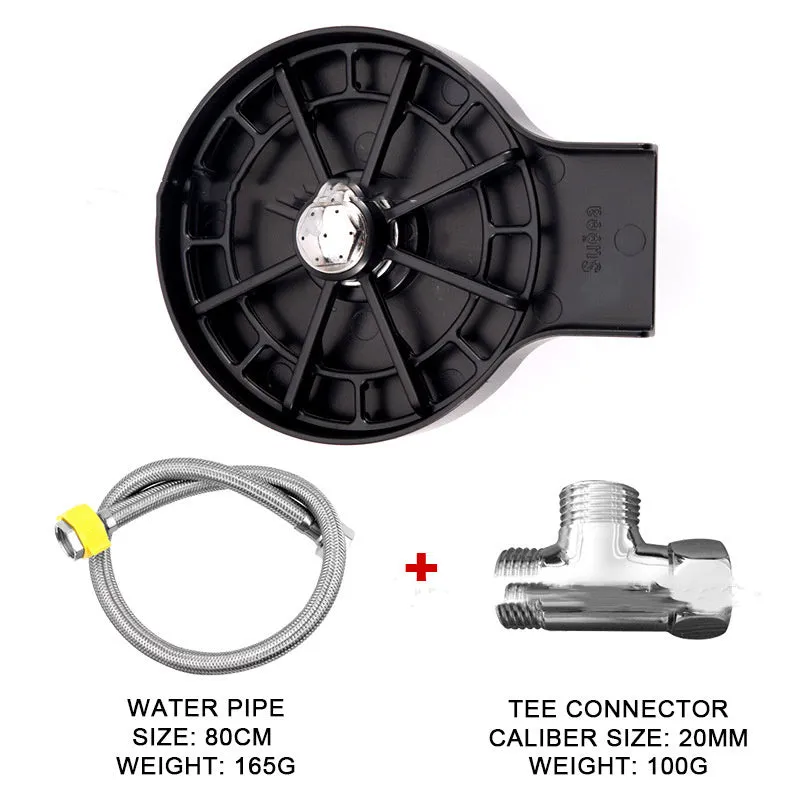 Black household bar cup washer 3-piece set with tee joint and braided hose on a kitchen counter