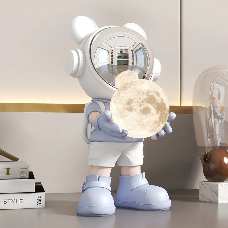 Resin desktop space bear decoration with moon night light, golden finish, modern simplicity style