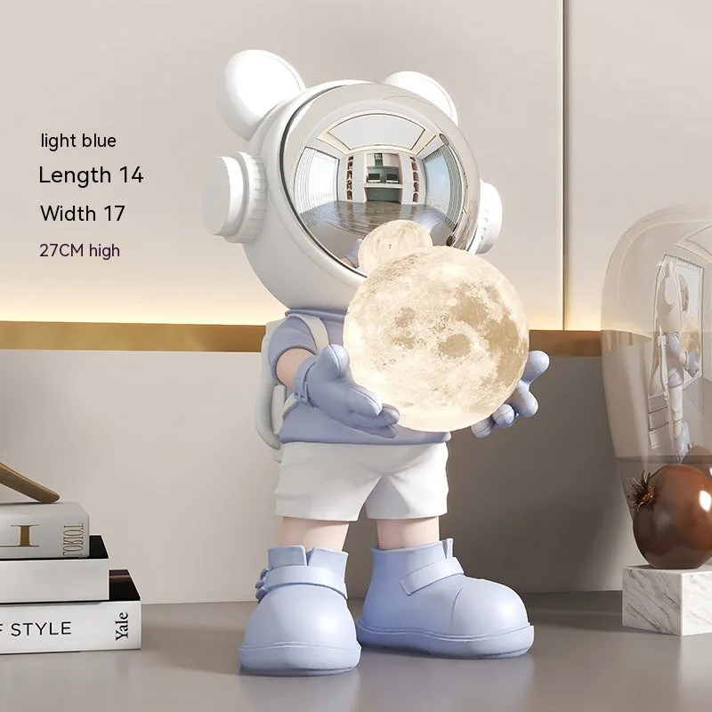 Resin desktop space bear decoration with moon night light, golden finish, modern simplicity style