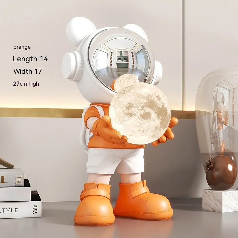 Resin desktop space bear decoration with moon night light, golden finish, modern simplicity style