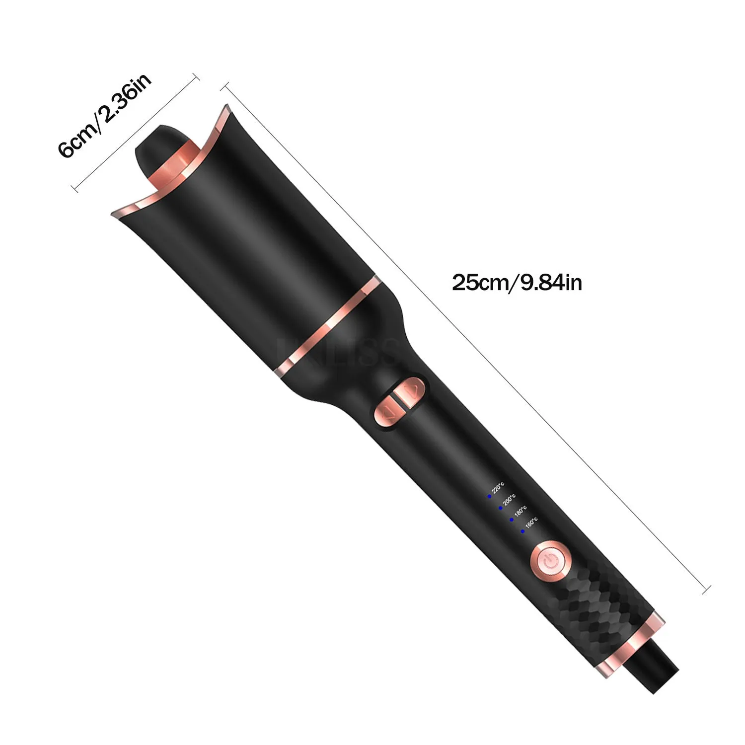 Black automatic hair curler with negative ion technology and tourmaline ceramic barrel 16mm-20mm