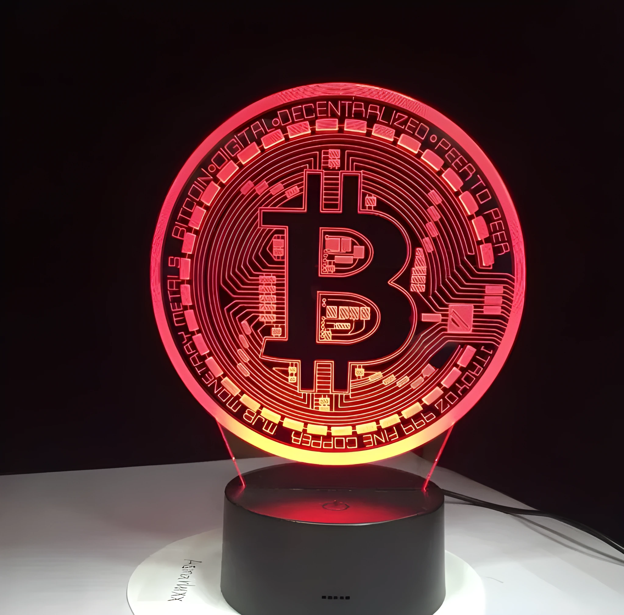 3D LED lamp with seven colour modes, touch and remote control, USB powered acrylic night light
