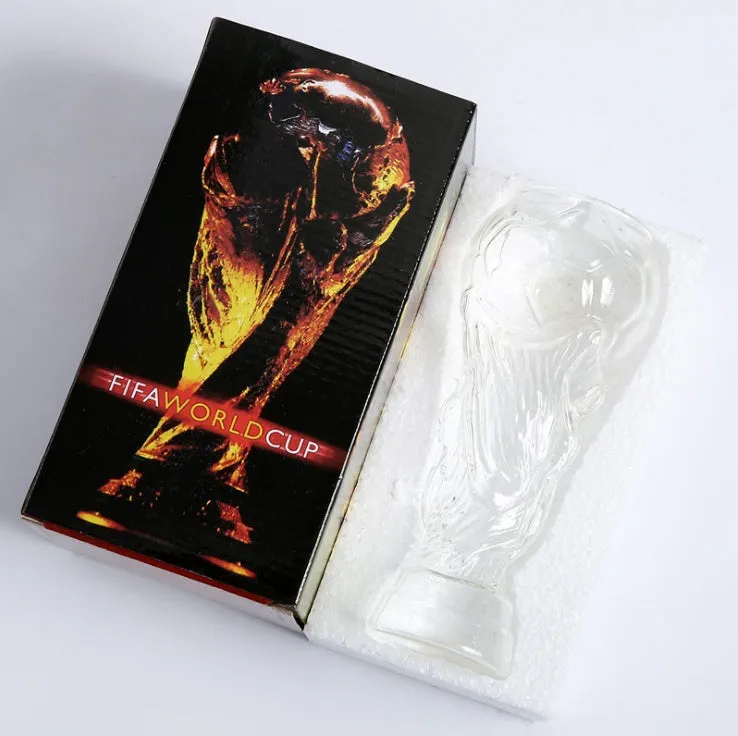 Hercules transparent glass beer cup shaped like a world cup trophy with 450ml capacity and 19cm height