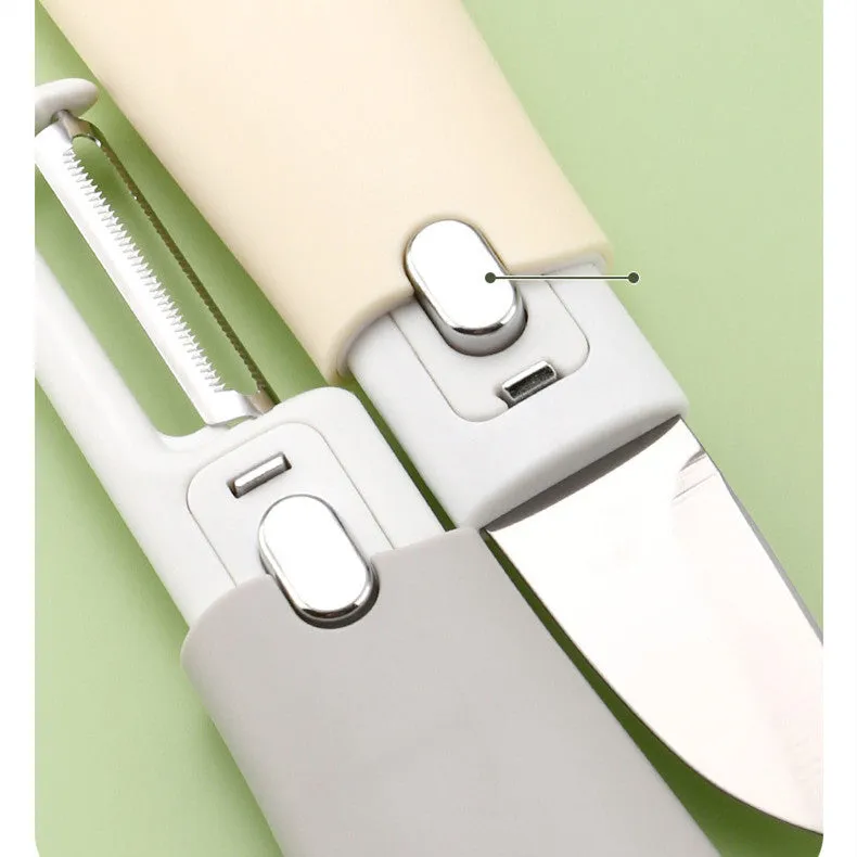 Multi-functional 2-in-1 stainless steel peeler with paring knife in avocado green colour