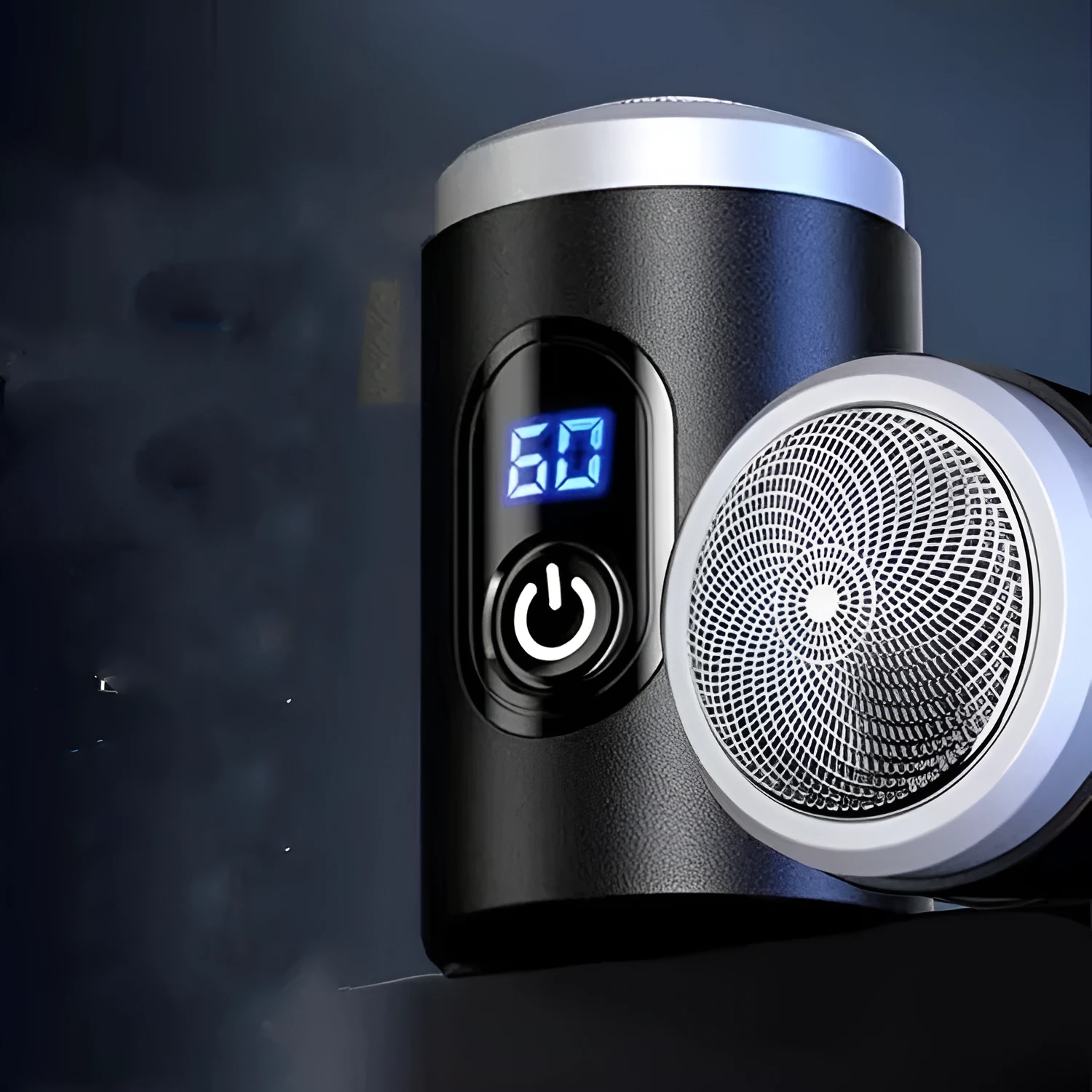 Black portable rechargeable shaver with USB charging cable and cleaning brush accessories