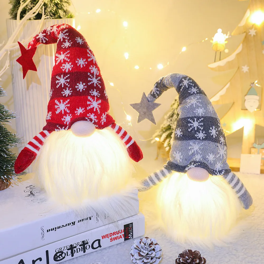 Christmas gnome faceless doll with red hat and long-hair beard, 41 cm tall, battery-operated light for home decor