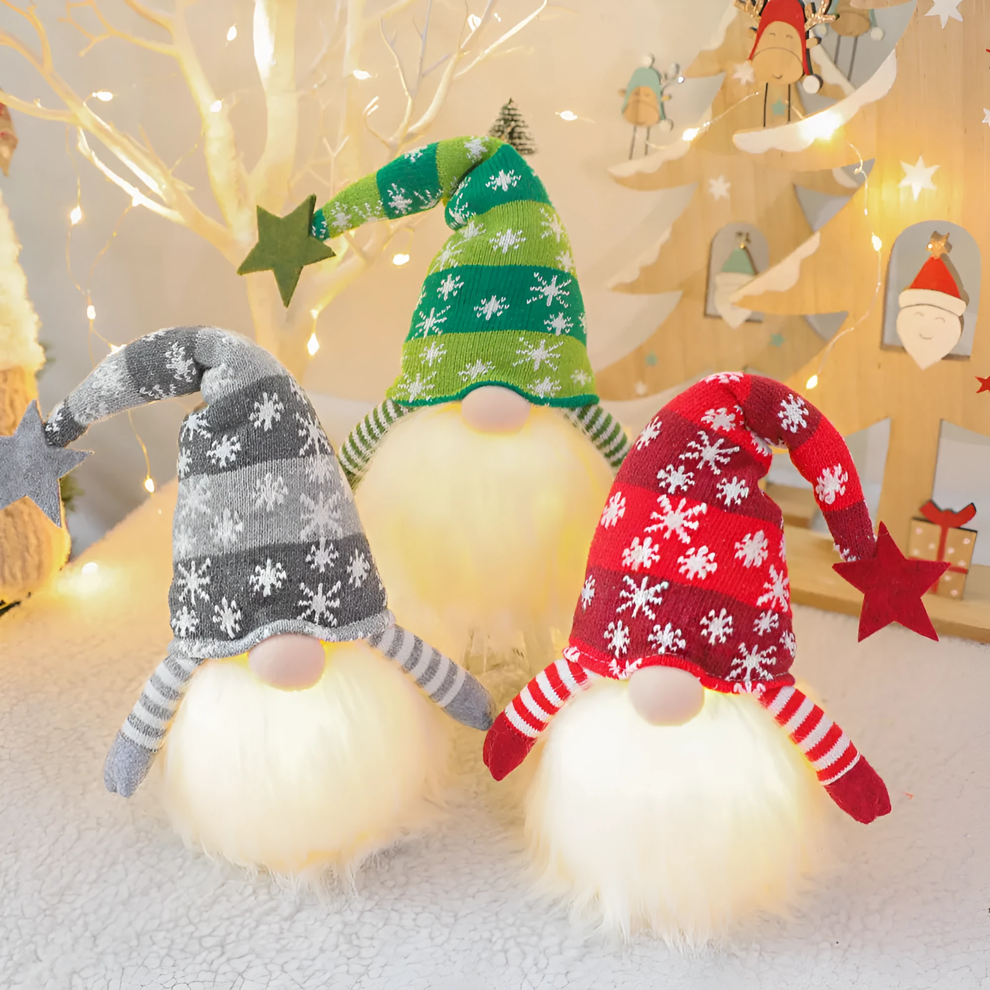 Christmas gnome faceless doll with red hat and long-hair beard, 41 cm tall, battery-operated light for home decor