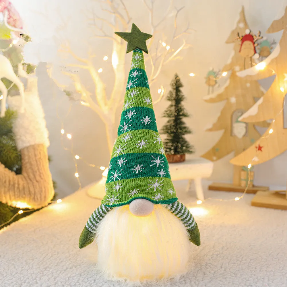 Christmas gnome faceless doll with red hat and long-hair beard, 41 cm tall, battery-operated light for home decor