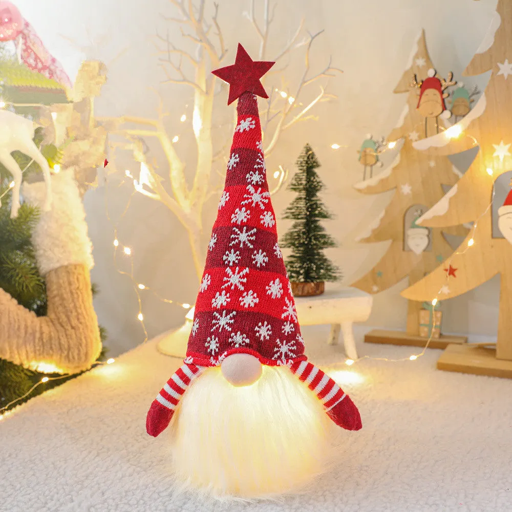 Christmas gnome faceless doll with red hat and long-hair beard, 41 cm tall, battery-operated light for home decor