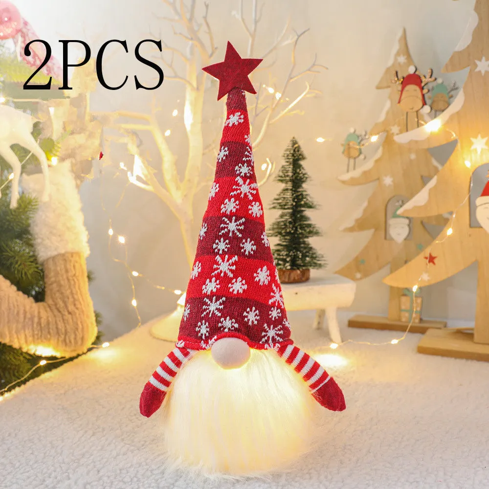 Christmas gnome faceless doll with red hat and long-hair beard, 41 cm tall, battery-operated light for home decor