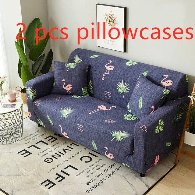 Elastic three-seat sofa cover in polyester blend fabric, stretched over a sofa, available in multiple colours A-J