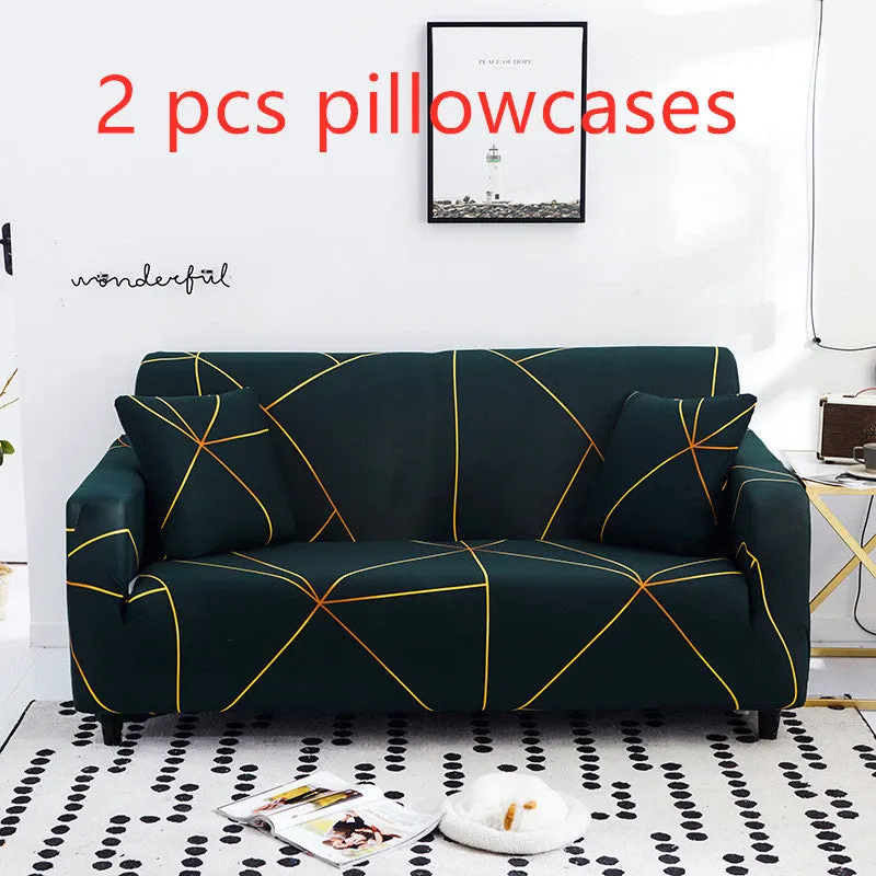 Elastic three-seat sofa cover in polyester blend fabric, stretched over a sofa, available in multiple colours A-J