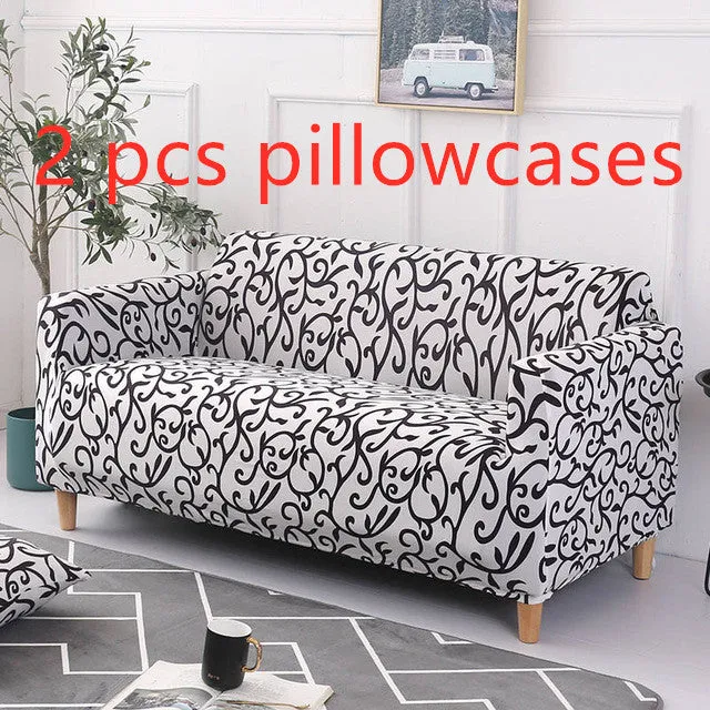 Elastic three-seat sofa cover in polyester blend fabric, stretched over a sofa, available in multiple colours A-J