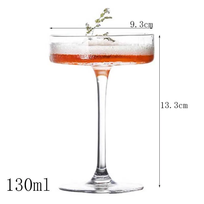 Transparent lead-free glass cocktail glass with seamless flat base and satin-board wall design