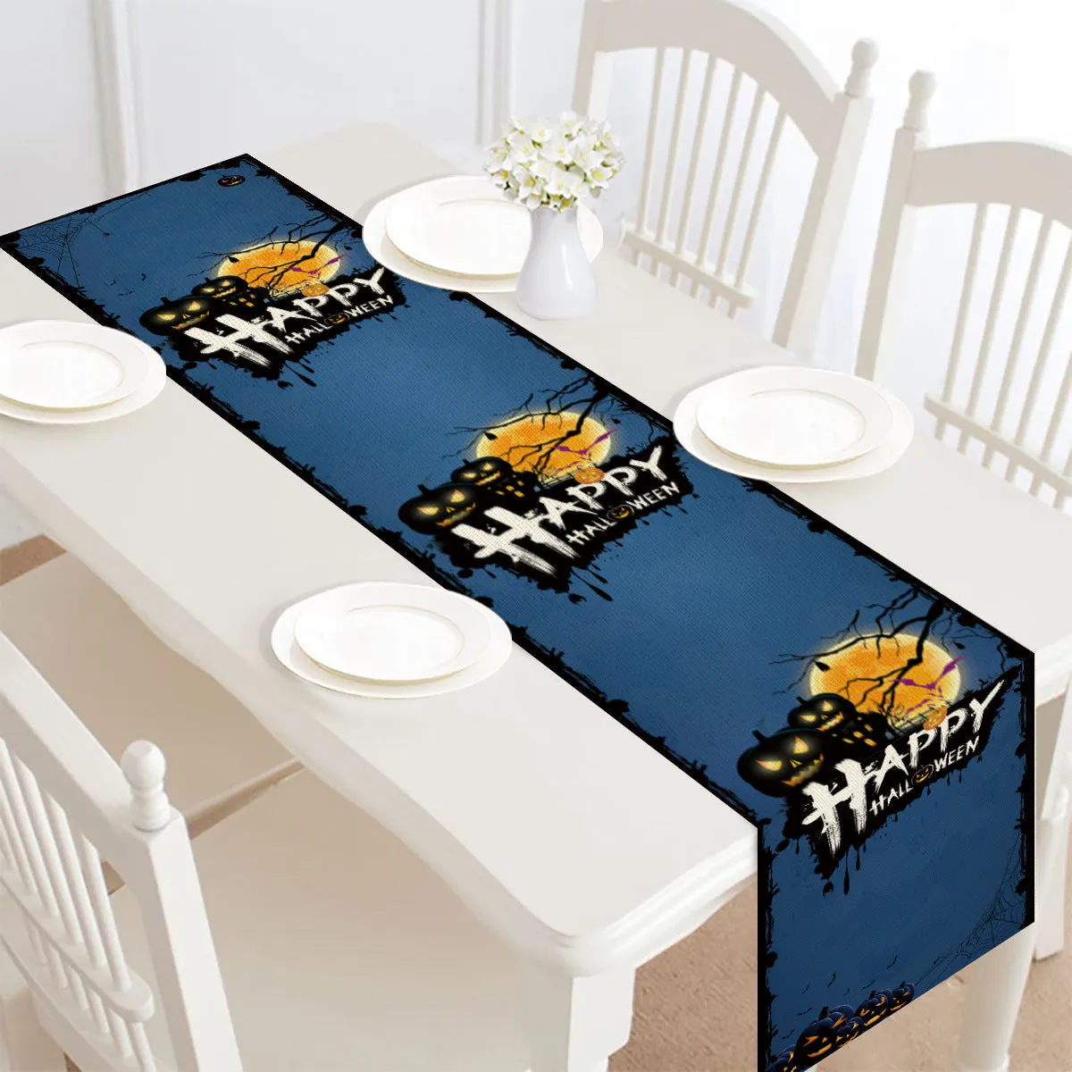 Halloween table runner 30x182 cm polyester linen style bunting with digital print pattern