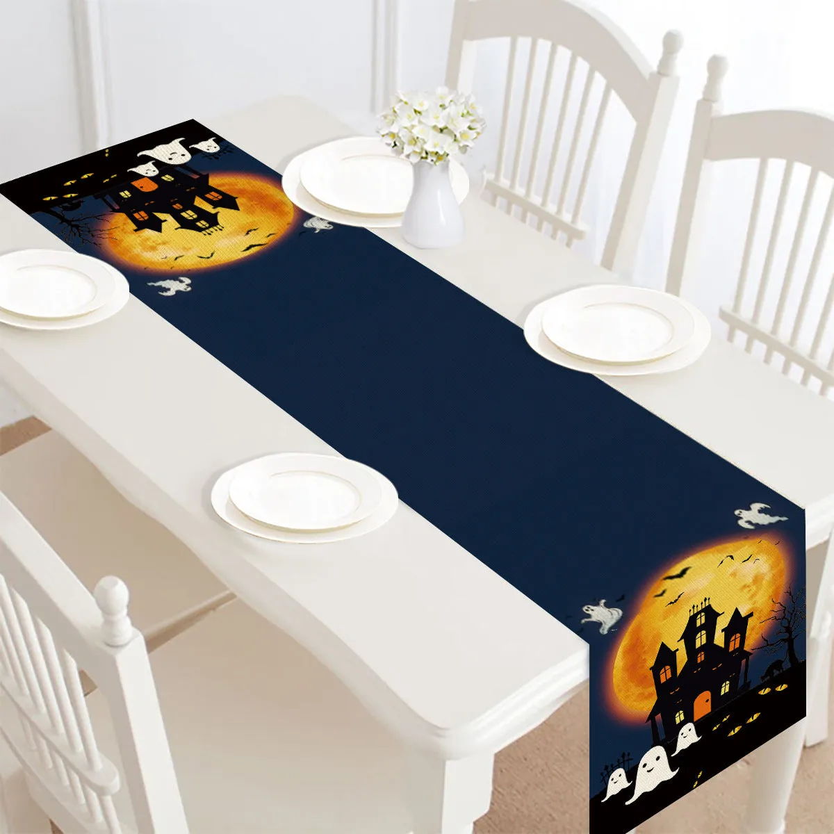 Halloween table runner 30x182 cm polyester linen style bunting with digital print pattern