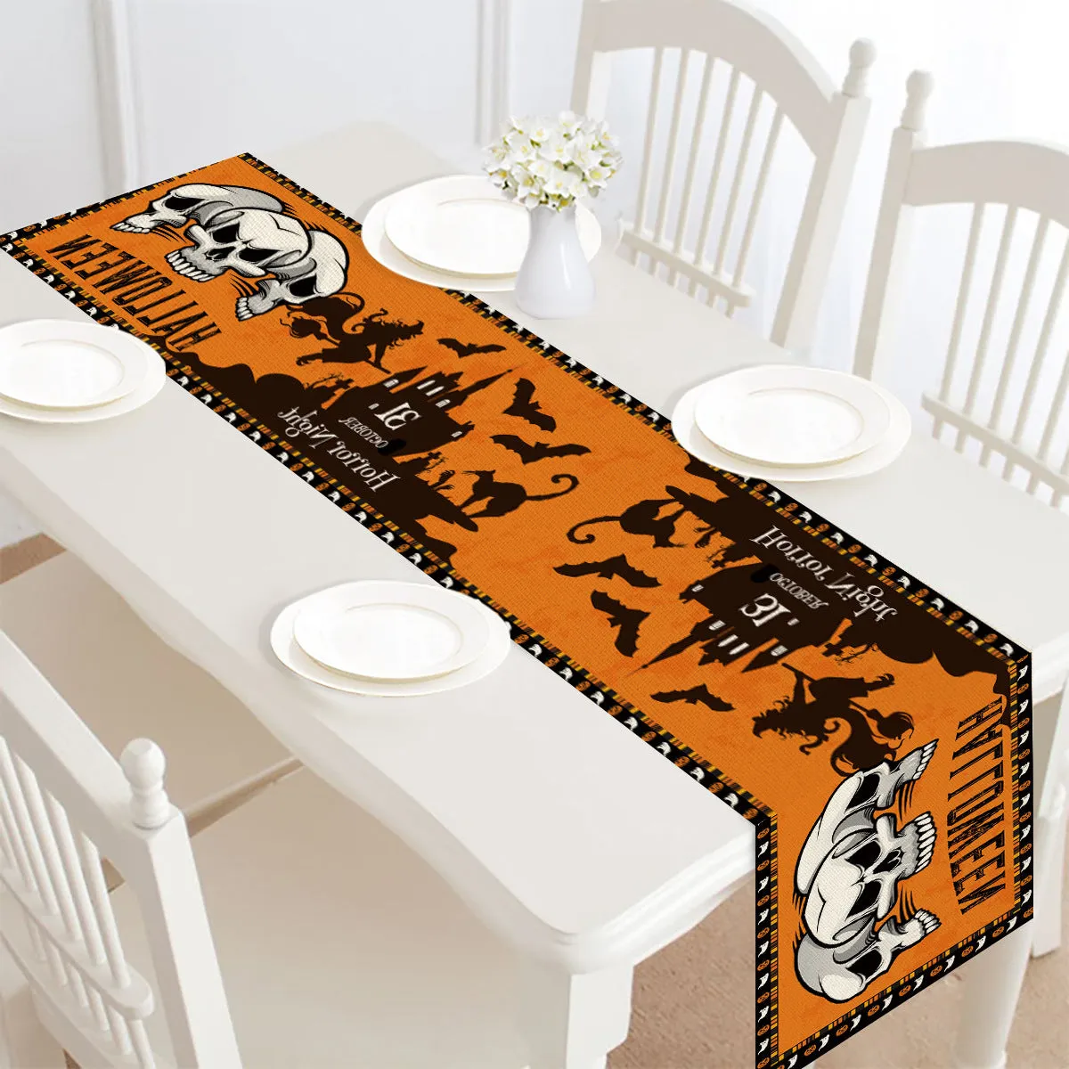 Halloween table runner 30x182 cm polyester linen style bunting with digital print pattern