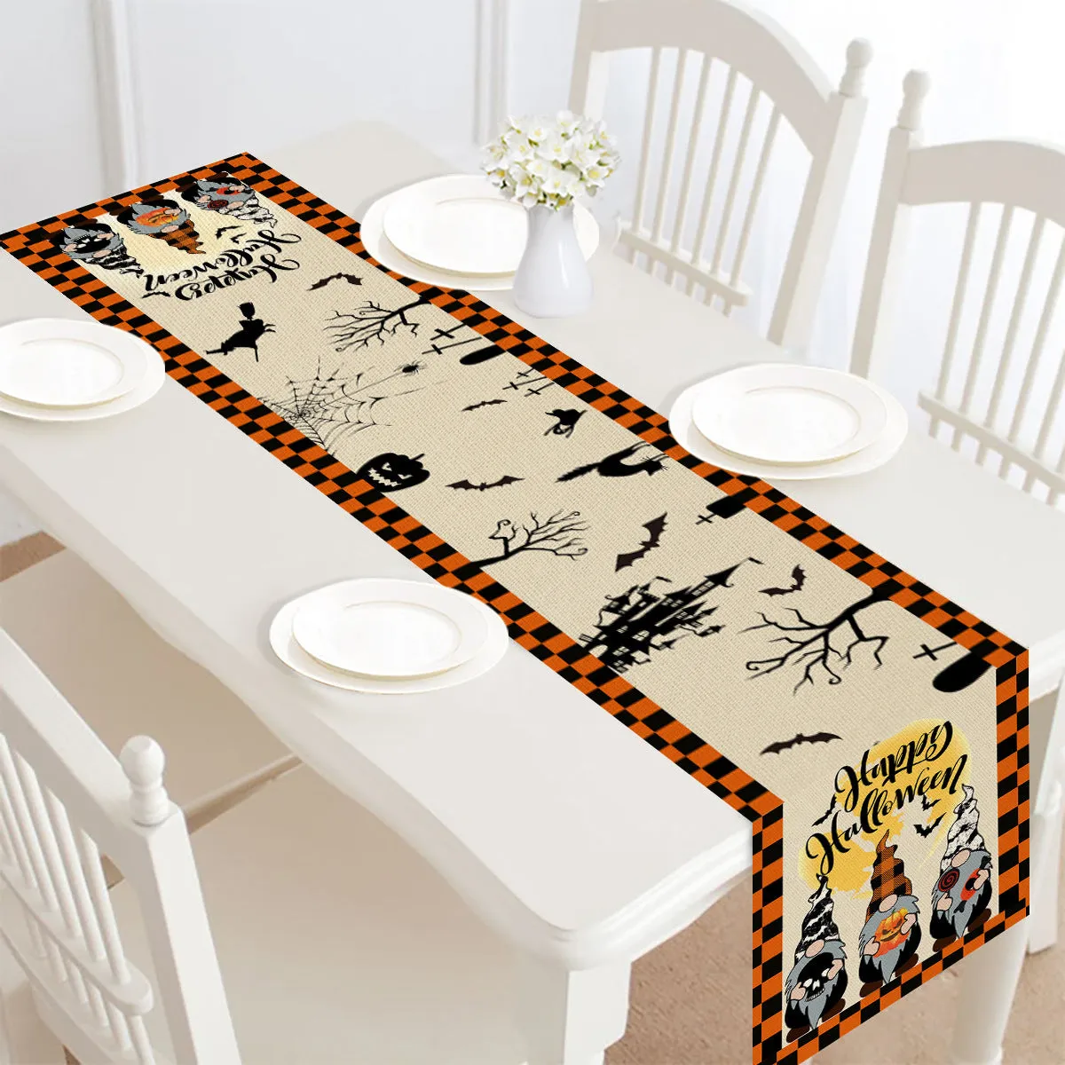 Halloween table runner 30x182 cm polyester linen style bunting with digital print pattern