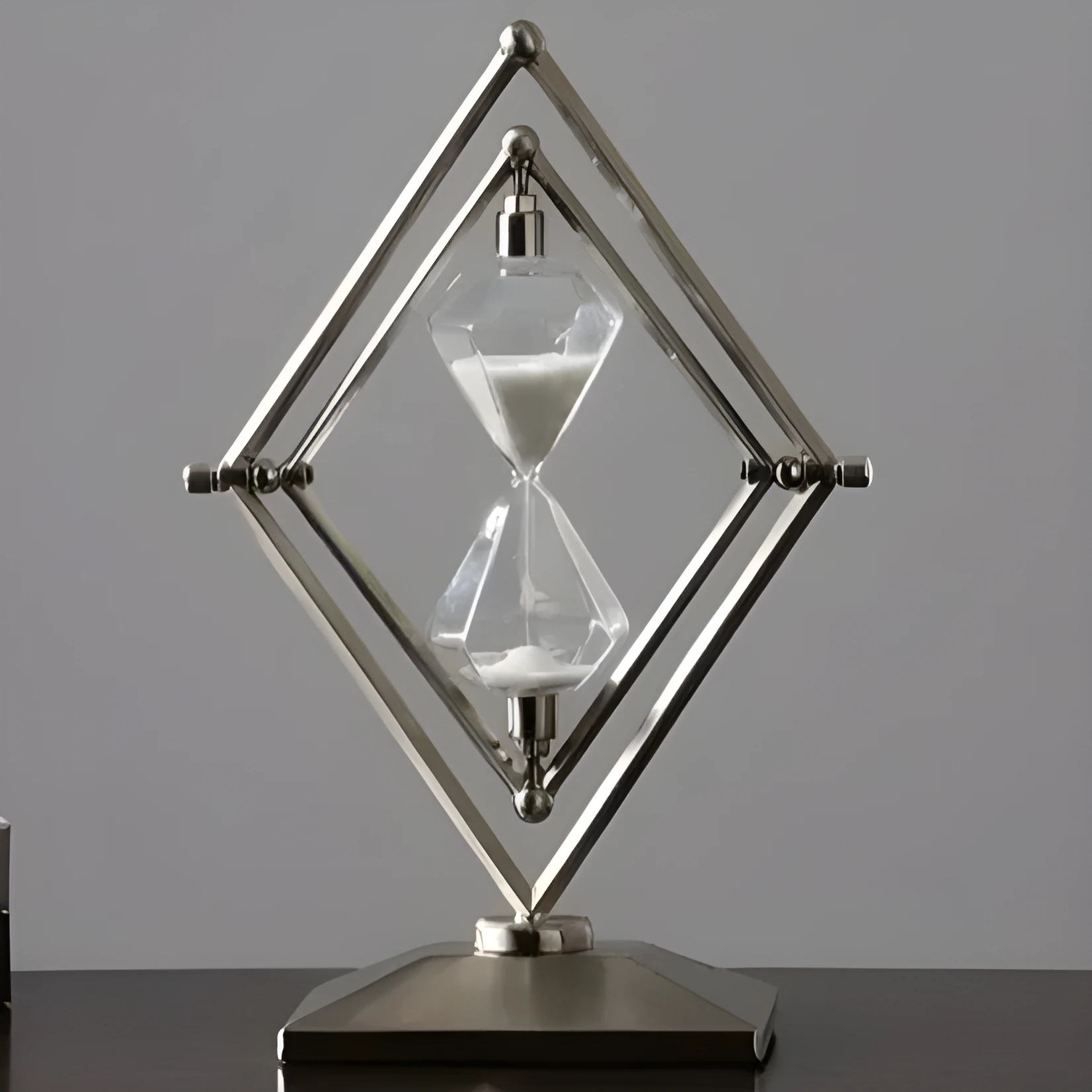 Glass sand timer with zinc alloy metal ornament base in bronze or silver with white or black sand