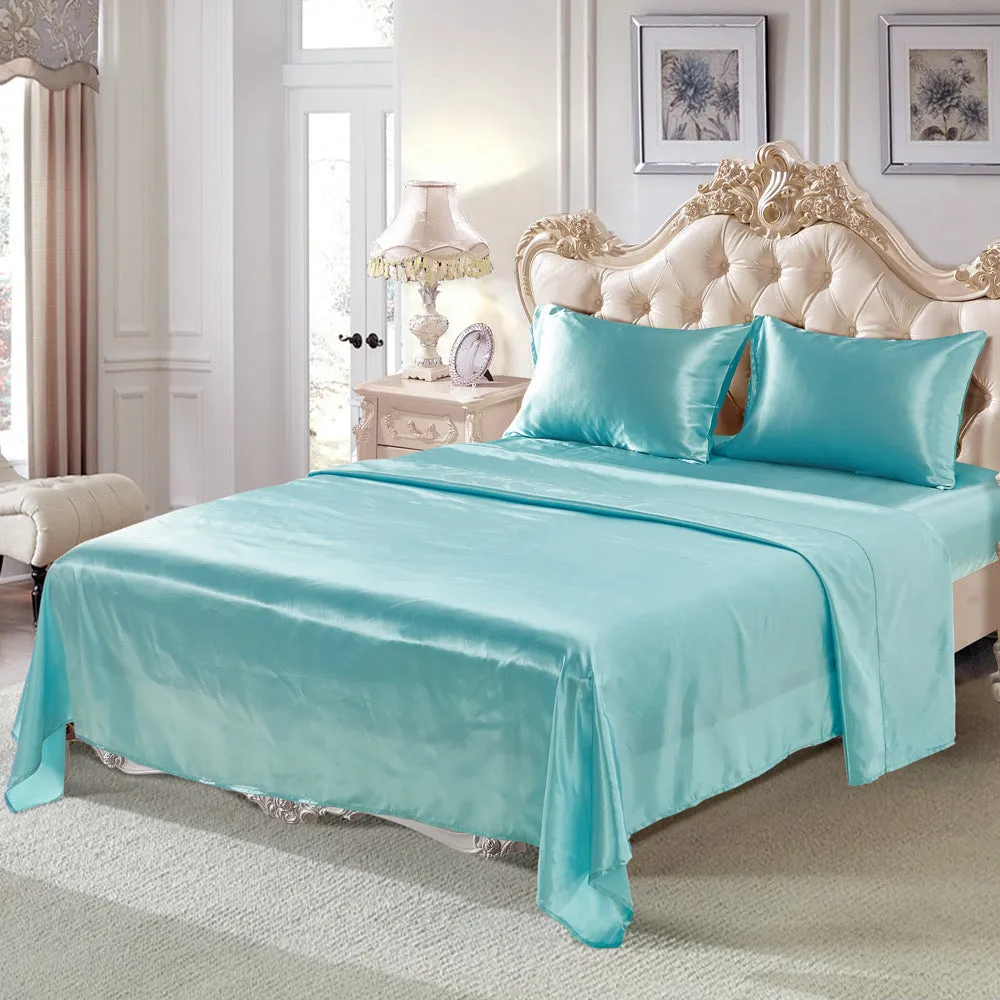 Imitation silk bedding set in four pieces with brushed polyester finish, available in multiple colours and sizes