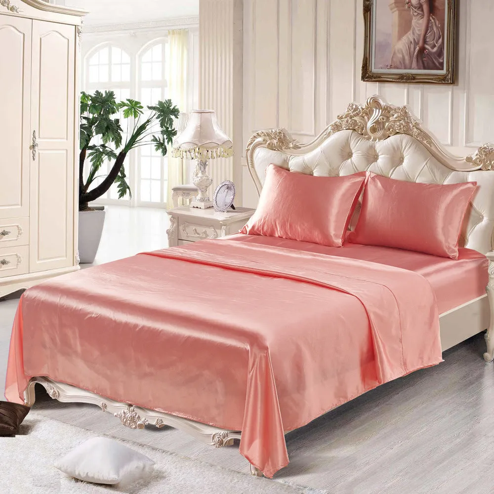 Imitation silk bedding set in four pieces with brushed polyester finish, available in multiple colours and sizes