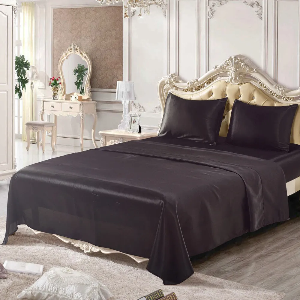 Imitation silk bedding set in four pieces with brushed polyester finish, available in multiple colours and sizes