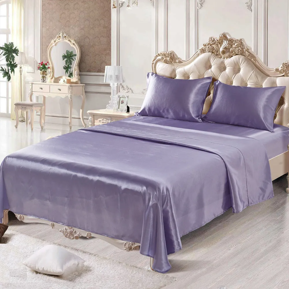 Imitation silk bedding set in four pieces with brushed polyester finish, available in multiple colours and sizes