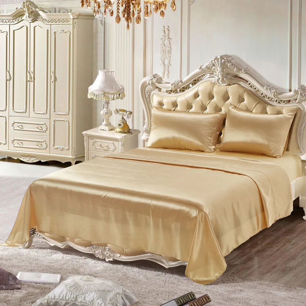 Imitation silk bedding set in four pieces with brushed polyester finish, available in multiple colours and sizes