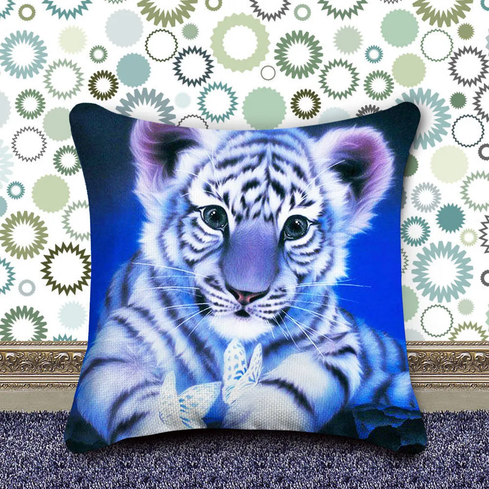 DIY full diamond drawing cotton pillowcase 40x40cm with resin diamonds and craft kit on white background