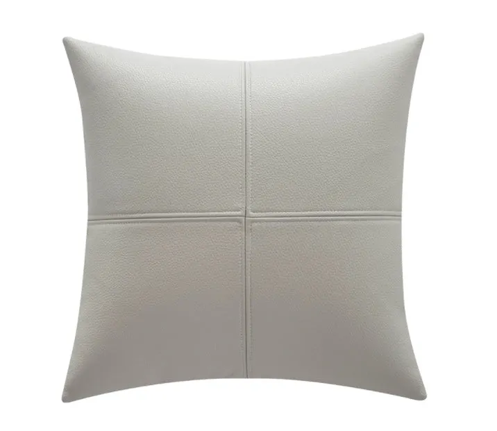 Solid colour soft cowhide leather pillow cover in a Nordic style, shown in a neutral tone.